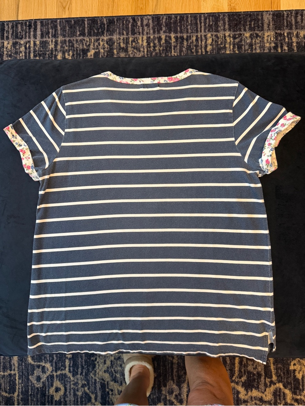 Anthropologie Navy & White Striped Tee with Floral Trim - Picture 4 of 6